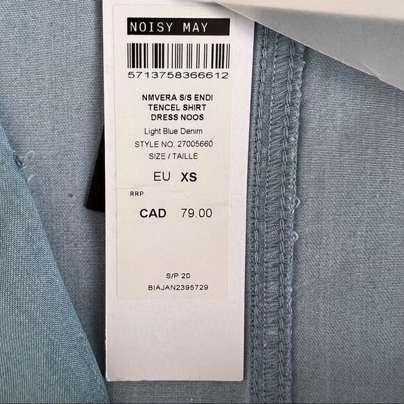 Nwt Noisy May Vera Light Blue Tie Waist Shirt Dress Xs - Picture 11 of 12